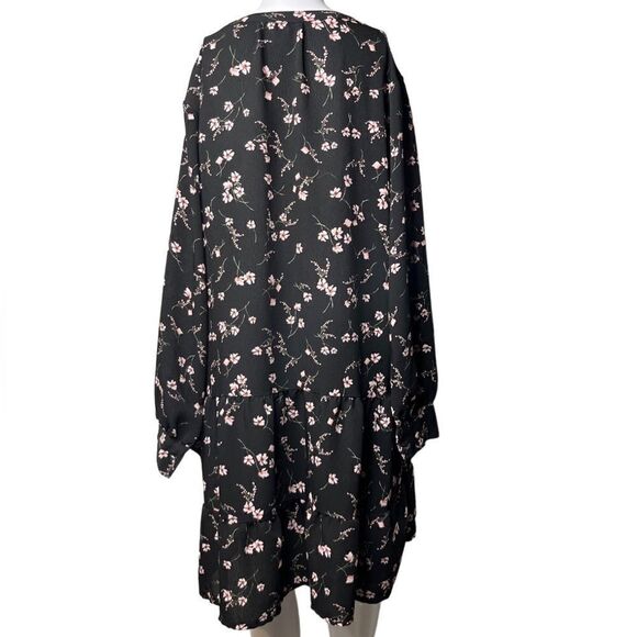 Time & Tru Floral Long Sleeve Flowy Dress Black and Pink Size XL - Picture 3 of 5